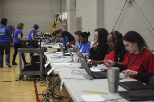 judges tally scores at battle of the books