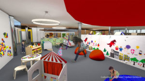 Play area with view toward Youth Desk and Youth office