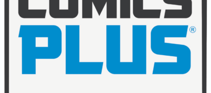 speech bubble outline with words COMICS PLUS inside