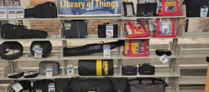Library of Things items on metal shelves
