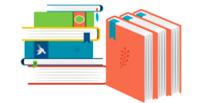 books stacked on top of each other and three books leaning against each other