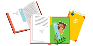 Two open books and one closed book