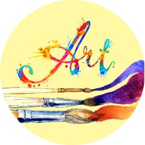 3 paintbrushes water color lines "Art" in colorful cursive