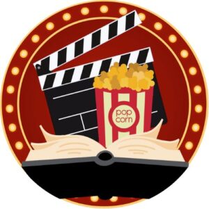book popcorn clapperboard encircled by stage lights