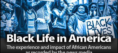 banner with image of marchers, text reads Black Life in America