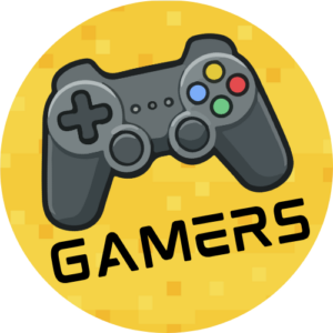black gaming controller on yellow background with text Gamers
